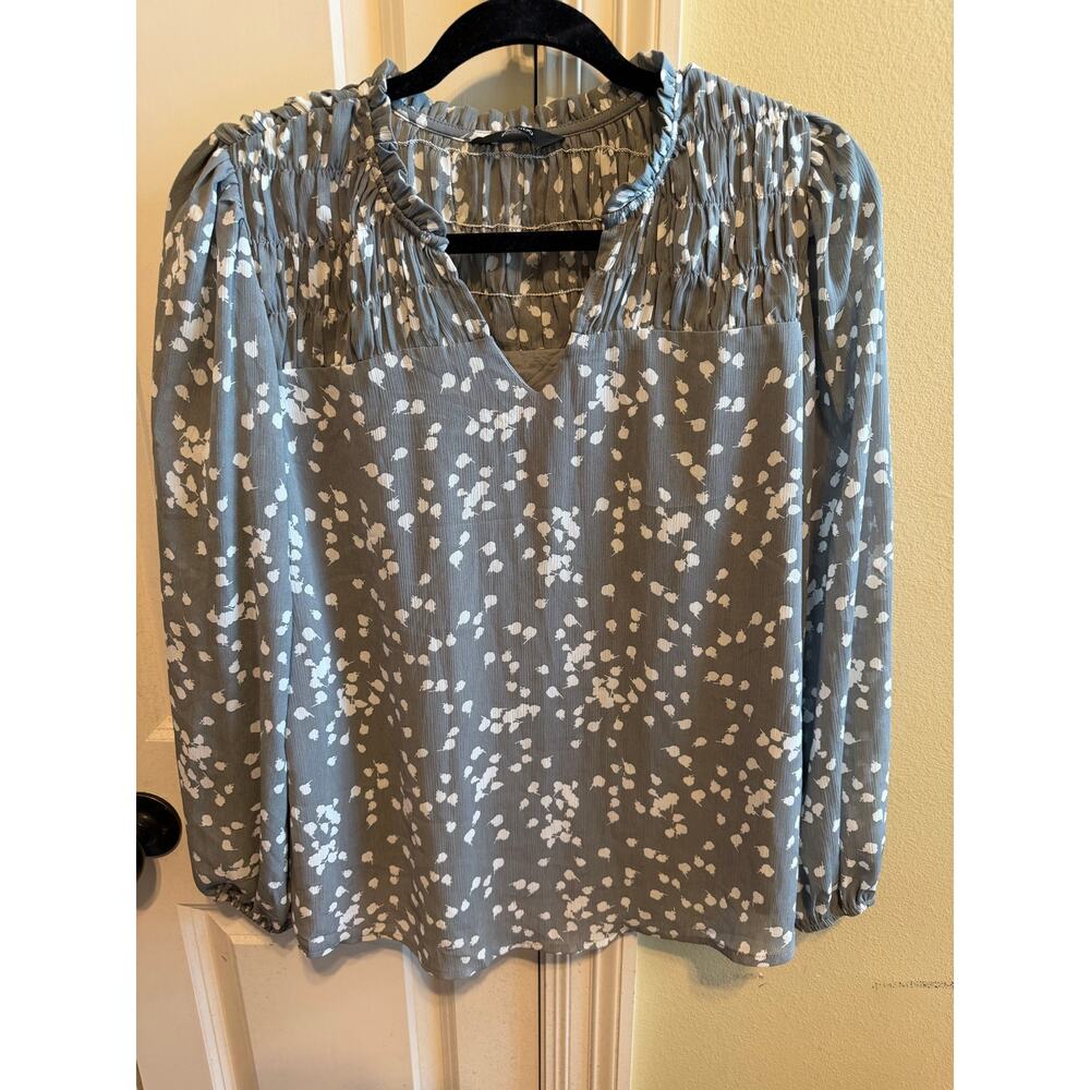 Dokotoo Floral Blouse Womens S Gray White Ruffle Neck Long Sleeve Boho Top Small - Picture 5 of 12